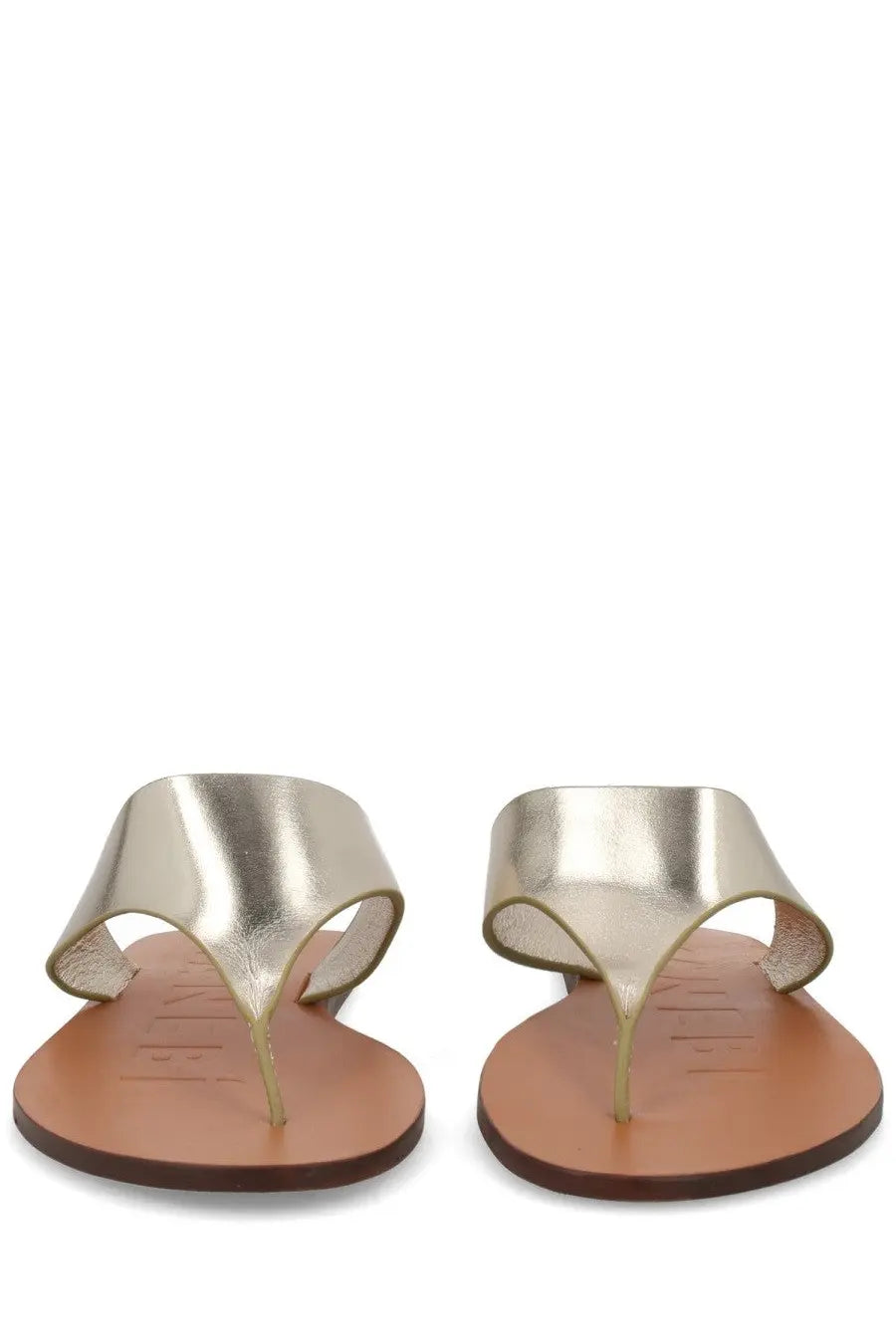 Manebi women’s sandalo infradito in pelle silver gold metallic thong sandals with sleek design and tan leather soles