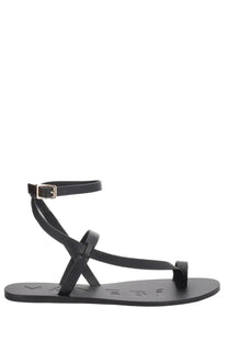 Black leather sandal with ankle strap and toe loop manebi women’s sandalo in pelle black minimalist design