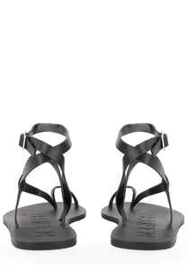 Manebi women’s sandalo in pelle black leather strappy sandals with silver-toned buckle details front view
