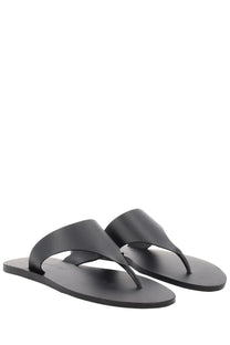 Black leather thong sandals with minimalist design by manebi women’s sandalo in pelle black showing front view