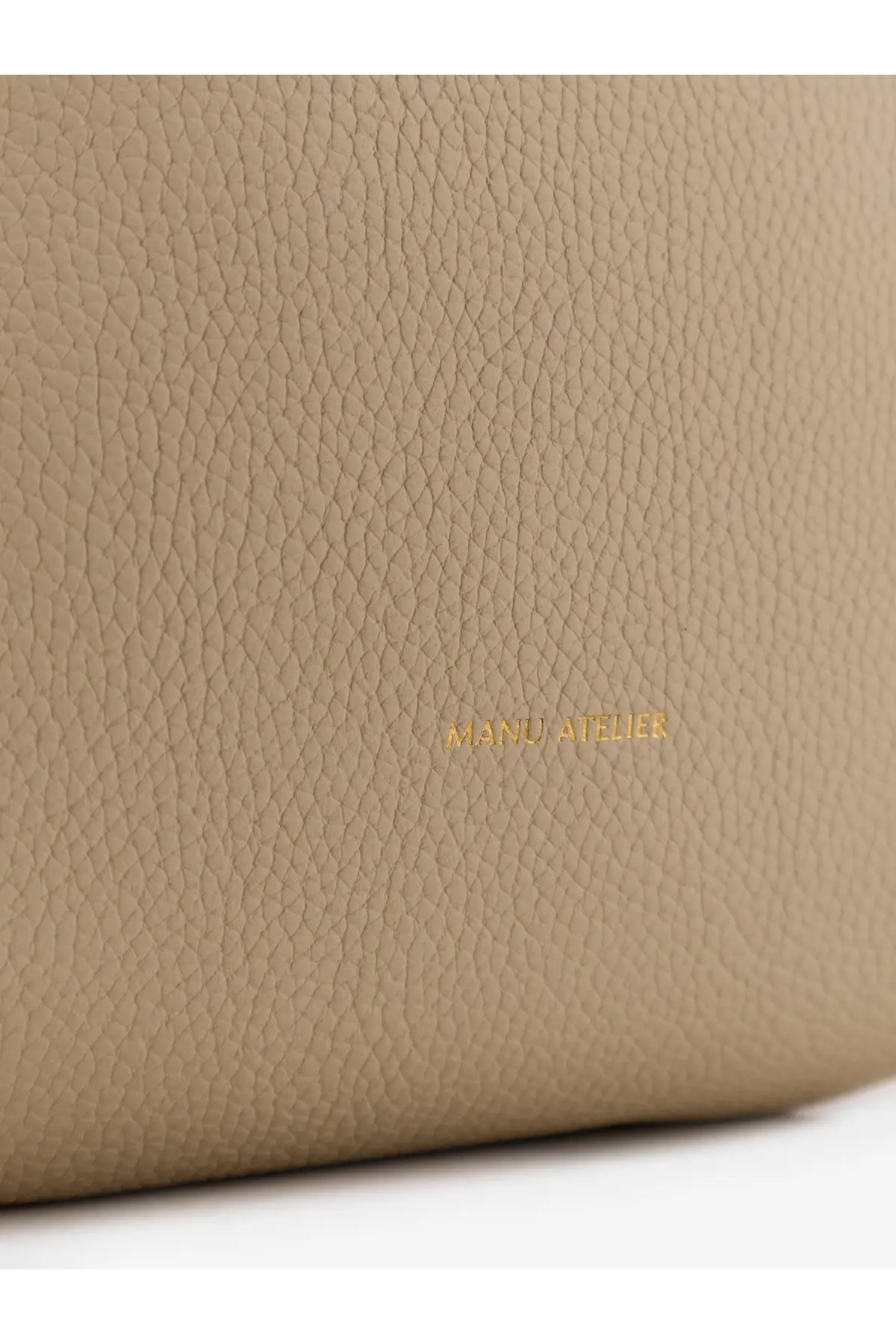 Beige textured leather manu atelier women’s mini tote du jour shoulder bag with gold foil branding white