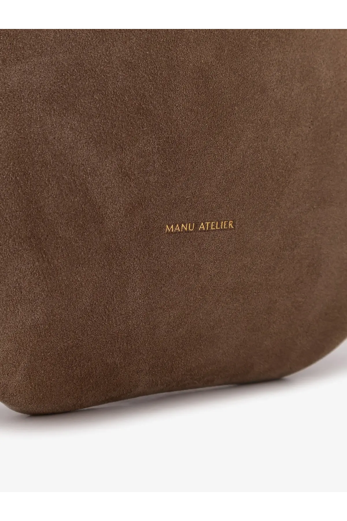 Brown suede mini tote du jour shoulder bag with gold foil manu atelier branding for women