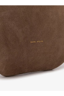 Brown suede mini tote du jour shoulder bag with gold foil manu atelier branding for women