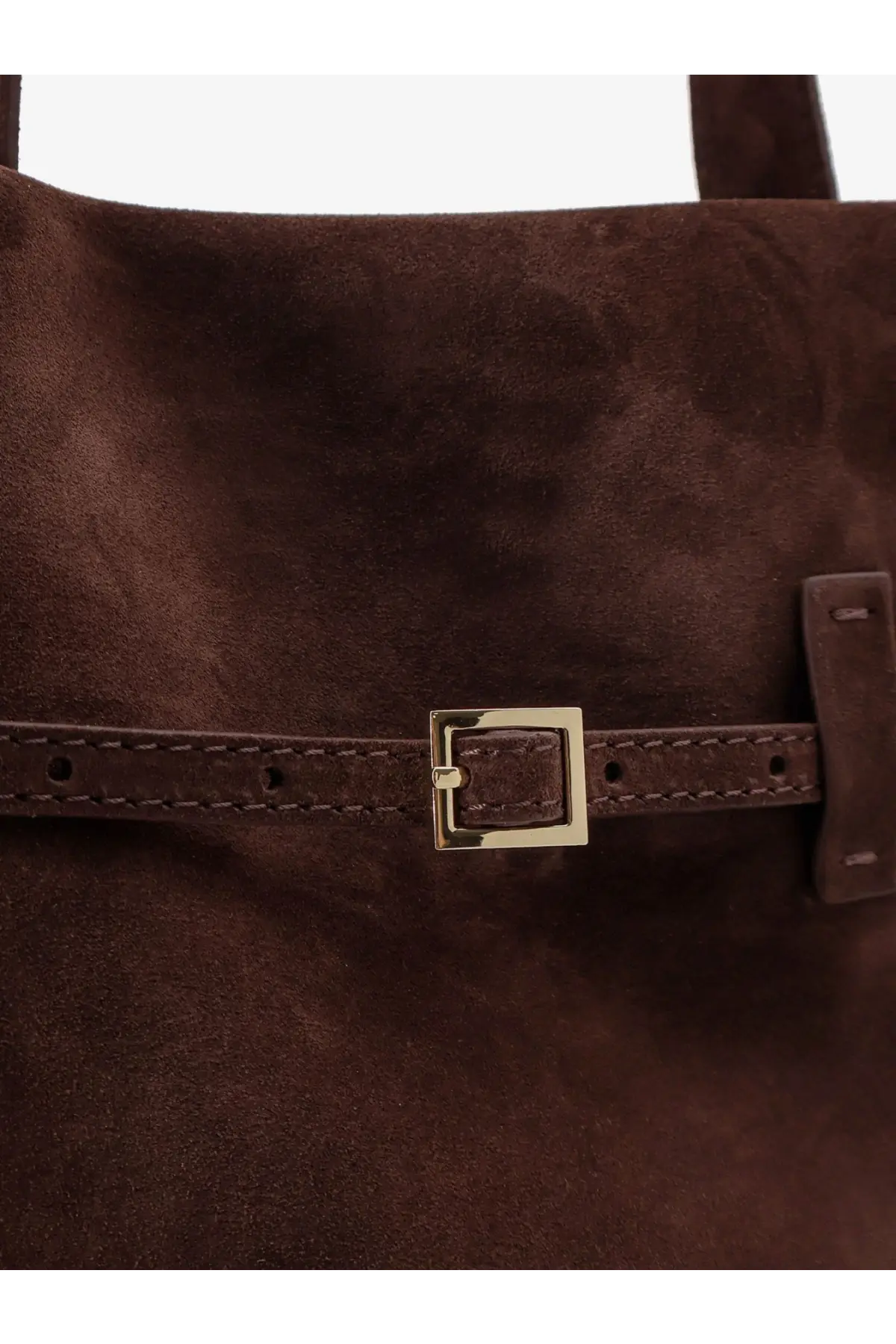 Manu Atelier women’s brown suede tote du jour shoulder bag with matching leather strap and gold-tone buckle