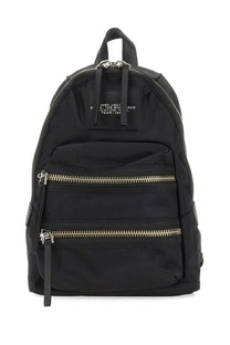 Marc Jacobs women’s biker medium backpack in black leather with gold-tone zippers and a front patch label