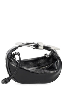 Marc Jacobs women’s bag party black crescent-shaped crossbody in black patent leather with silver buckle and chain strap