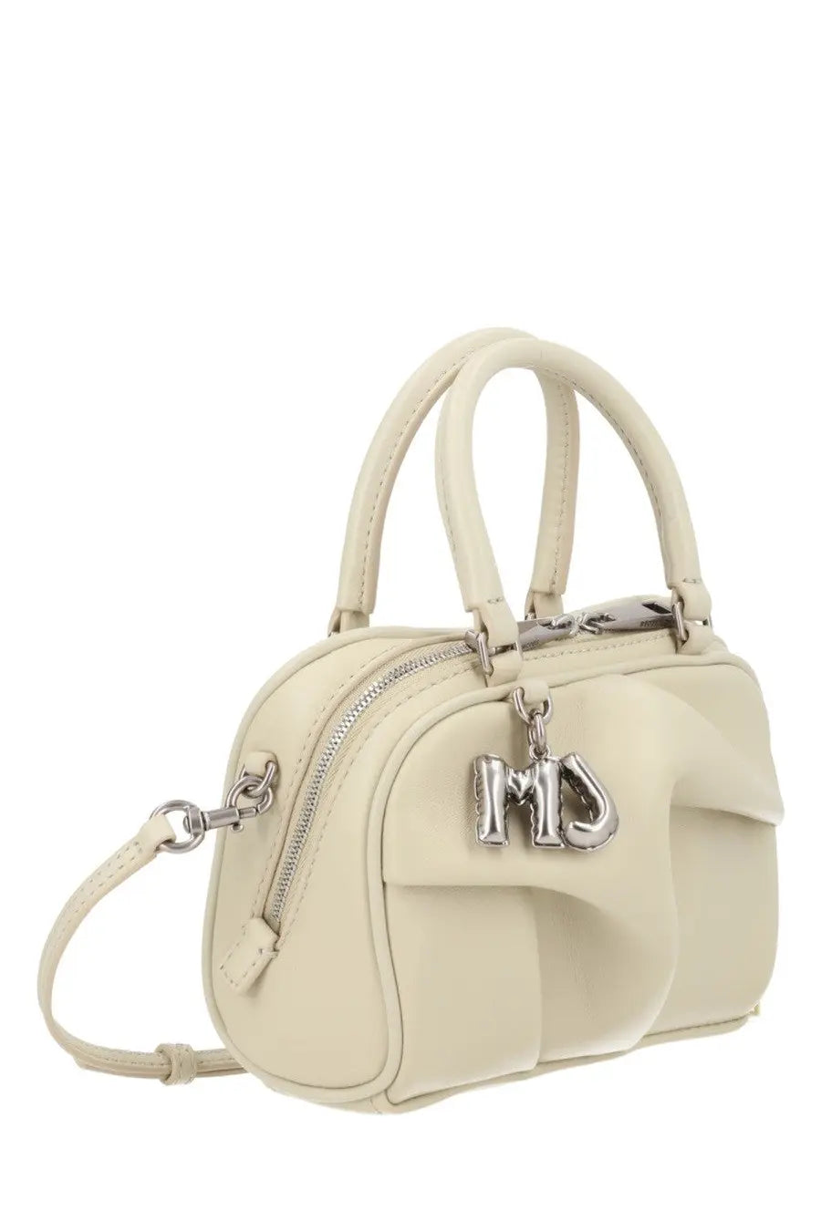 Marc Jacobs women’s borsa bauletto micro white cream leather handbag with silver-tone hardware and mj charm