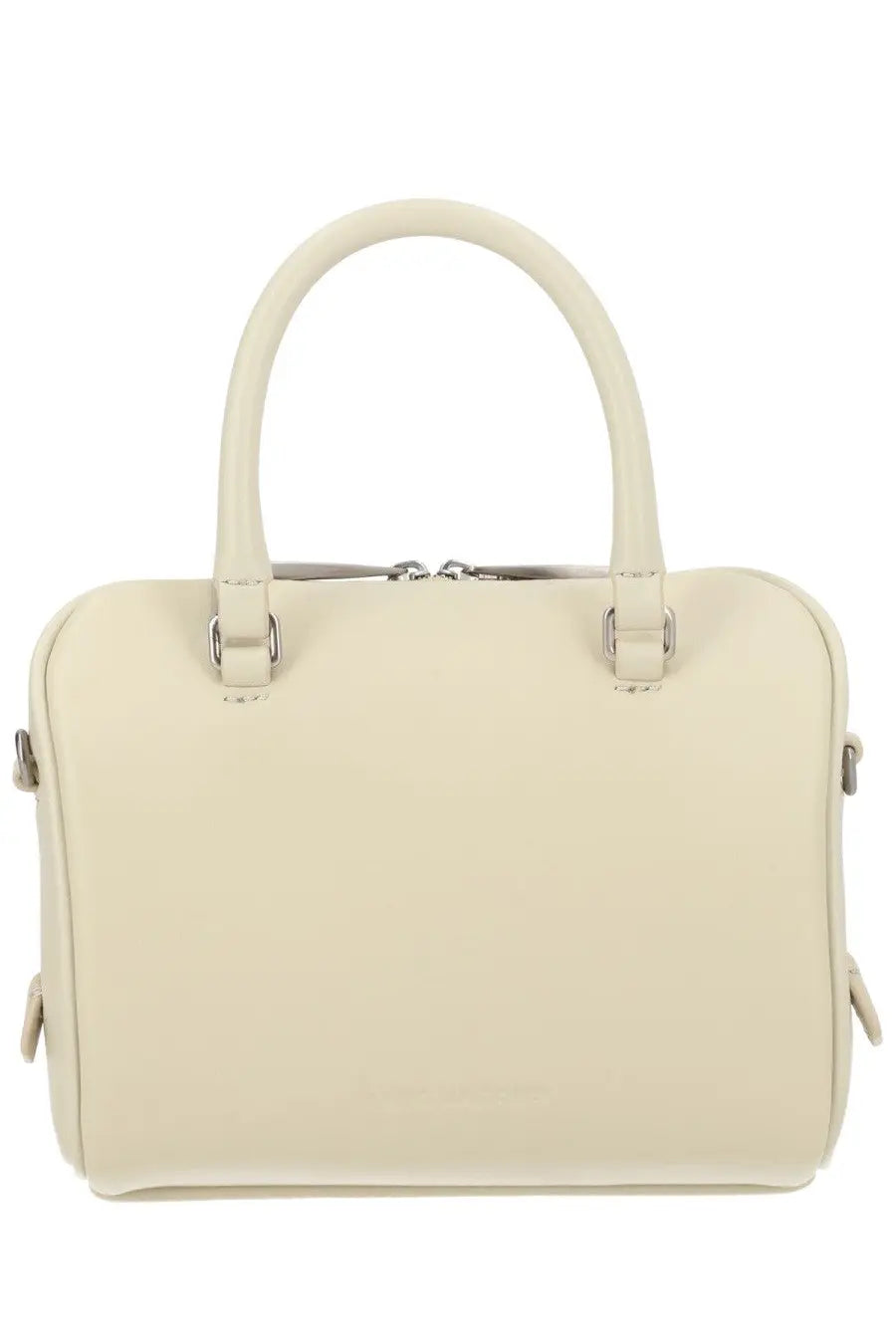 Marc Jacobs women’s borsa bauletto micro white cream leather handbag with rounded top handles and silver hardware