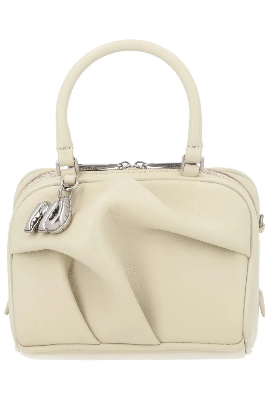 Marc Jacobs women’s Borsa Bauletto Micro cream leather handbag with curved top handles and silver shoe-shaped clasp