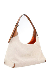 Marc Jacobs women’s borsa belted beige beige canvas hobo bag with tan leather straps and orange interior lining