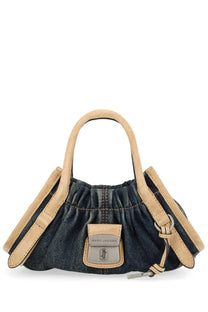 Denim and tan leather marc jacobs borsa cristina small blue handbag with drawstring closure for women