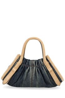 Marc Jacobs womens borsa cristina small blue denim and tan leather mini handbag with gathered ruched body