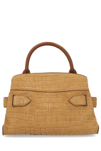 Marc jacobs women’s borsa dakota small beige tan crocodile embossed leather handbag with brown handles and minimalist design