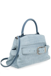 Marc Jacobs women’s borsa dakota small blue light blue crocodile-embossed leather handbag with silver buckle and handles
