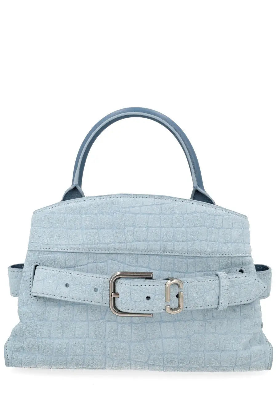 Light blue crocodile-textured leather marc jacobs borsa dakota small handbag with silver buckle and matching handles