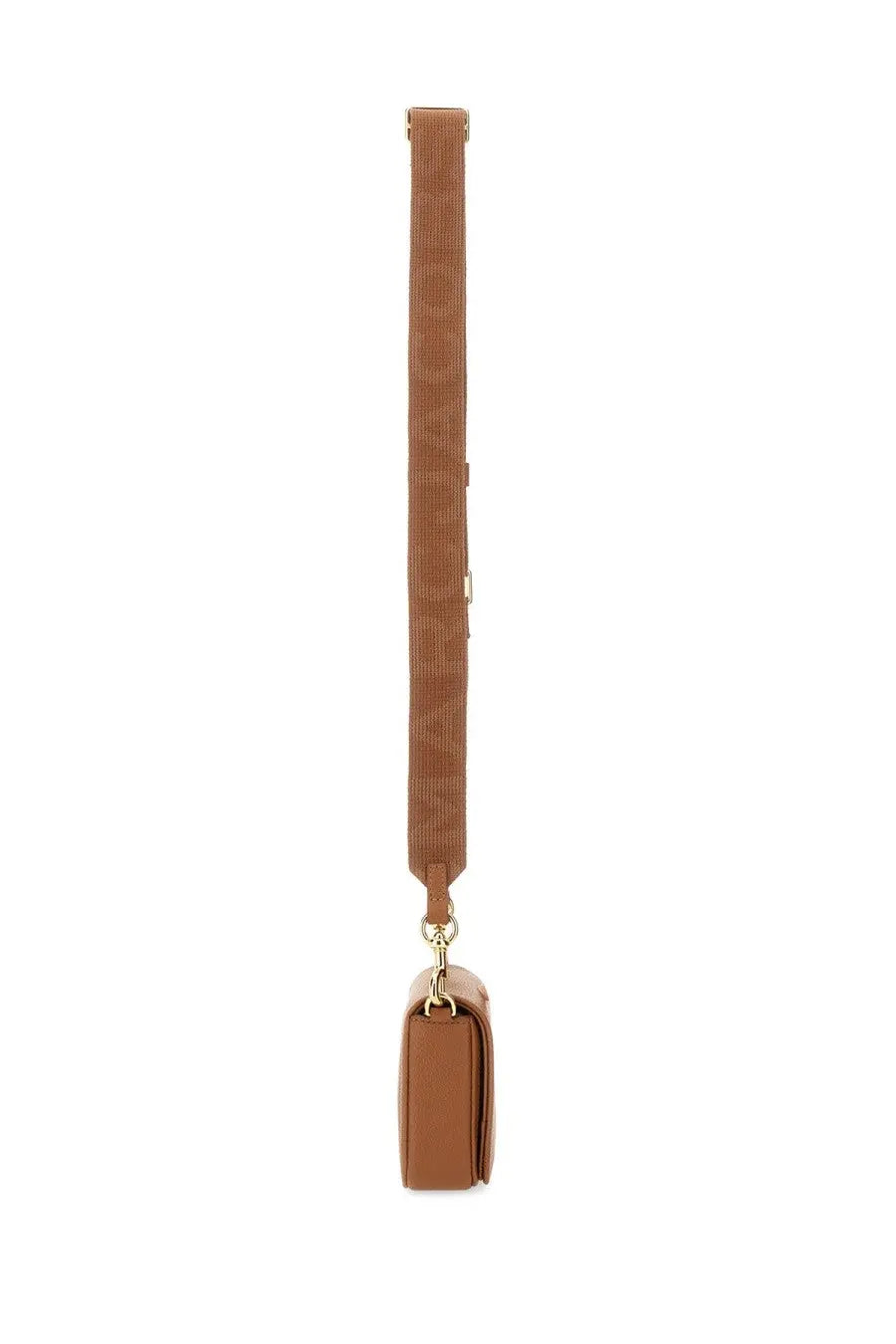 Tan leather crossbody strap with repeating logo pattern and gold-tone hardware for marc jacobs womens borsa the mini bag beige