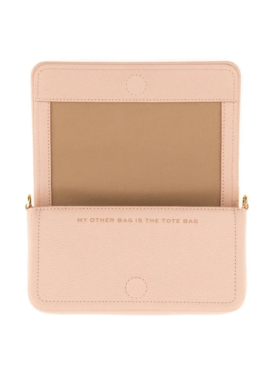 Marc Jacobs women’s borsa the mini bag blue blush pink leather crossbody with gold hardware and embossed phrase on front