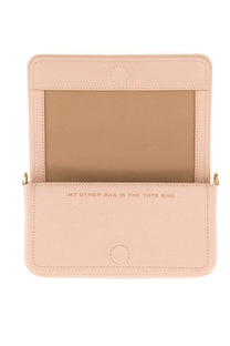 Marc Jacobs women’s blush pink leather crossbody bag with gold-tone hardware and embossed phrase on front