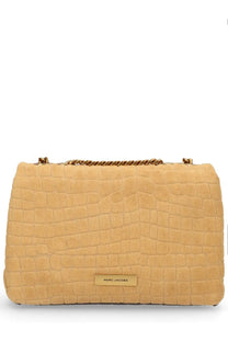 Tan suede crocodile-embossed marc jacobs borsa slim dual beige handbag with gold-tone chain strap and metal plaque