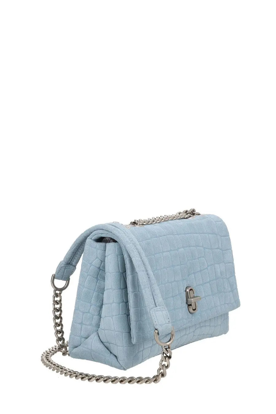 Marc Jacobs women’s borsa slim dual small blue light blue crocodile-embossed leather handbag with silver chain strap