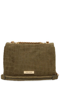 Marc Jacobs women’s borsa slim dual small green olive green crocodile-embossed suede handbag with gold-tone chain strap