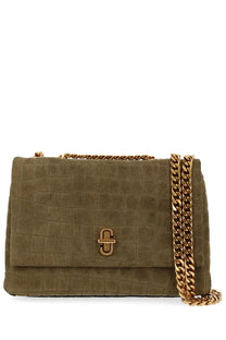 Marc Jacobs women’s borsa slim dual small green olive suede handbag with crocodile embossing and gold chain strap