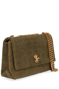 Marc Jacobs women’s borsa slim dual small green olive suede handbag with textured crocodile pattern and gold chain strap