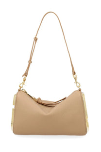 Marc Jacobs women’s beige leather hobo bag with gold-tone hardware and structured curved silhouette