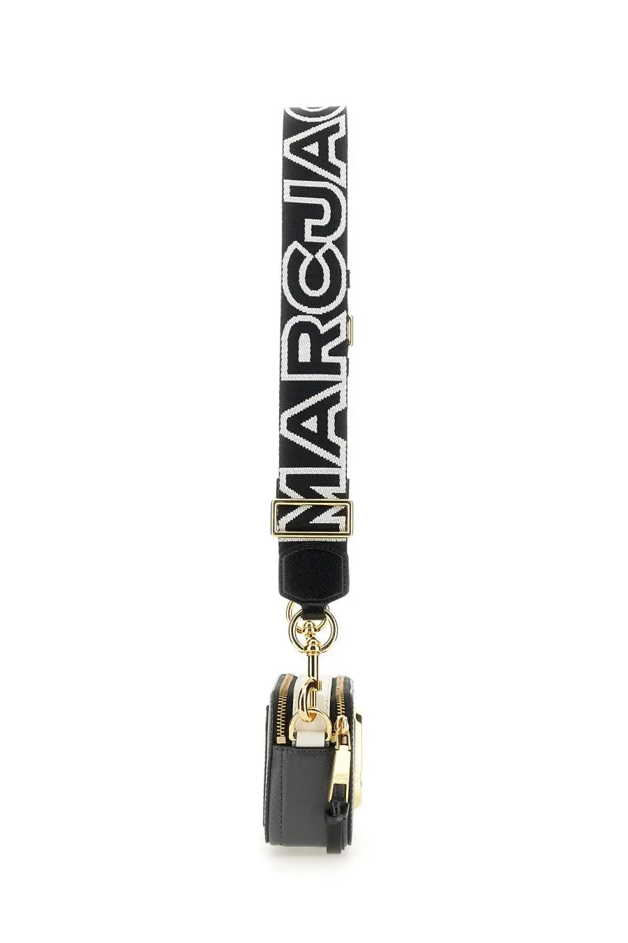 Marc Jacobs women’s borsa the snapshot black leather camera bag with bold black and white logo strap