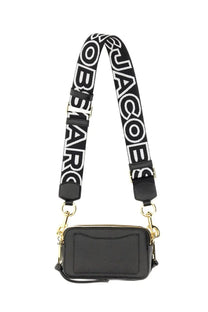 Marc Jacobs women’s borsa the snapshot black leather camera bag with bold black and white marc jacobs printed strap