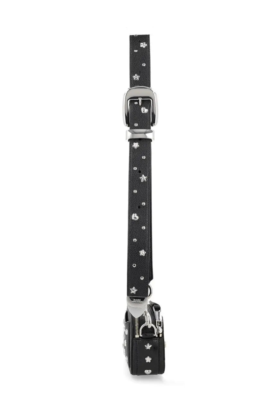 Marc Jacobs women’s borsa the snapshot black shoulder bag strap in black leather with silver star studs and a buckle