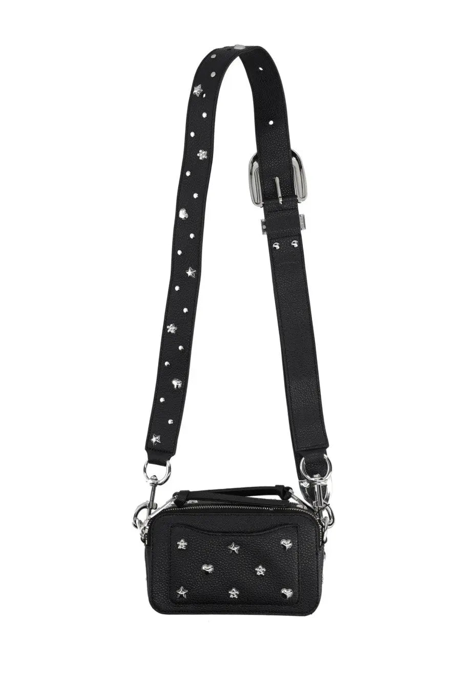 Marc Jacobs women’s borsa the snapshot black studded camera bag with silver star and heart embellishments
