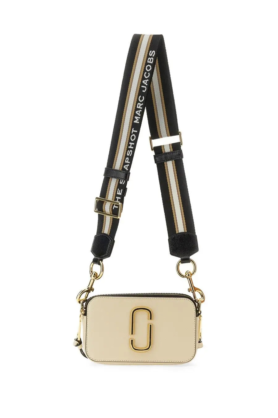 Marc Jacobs women’s borsa the snapshot cream camera bag with gold-tone logo and striped black beige white strap