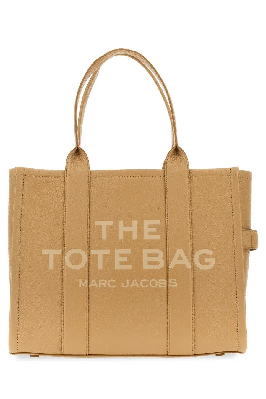 Beige leather marc jacobs women’s borsa the tote large with embossed branding front view