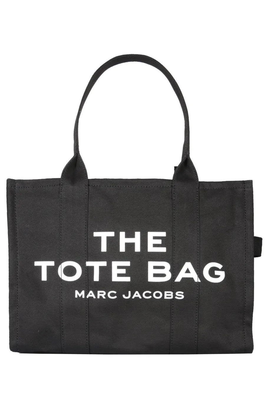 Marc Jacobs women’s black canvas tote bag with bold white the tote bag marc jacobs lettering large size