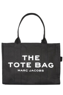Marc Jacobs women’s black canvas tote bag with bold white the tote bag marc jacobs lettering large size