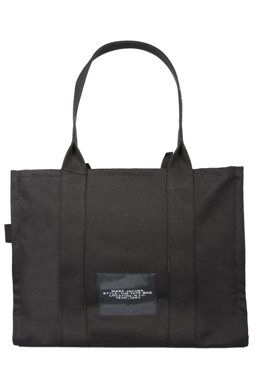 Marc Jacobs women’s borsa the tote large black fabric tote bag with a rectangular label patch on the front