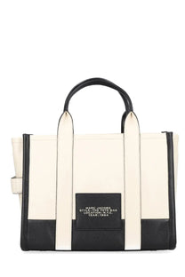 Marc Jacobs women’s borsa tote medium white cream and black canvas with leather trim and branded patch on front