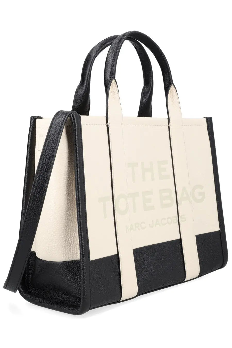 Marc Jacobs women’s borsa tote medium white cream and black leather tote bag with tonal the tote bag branding