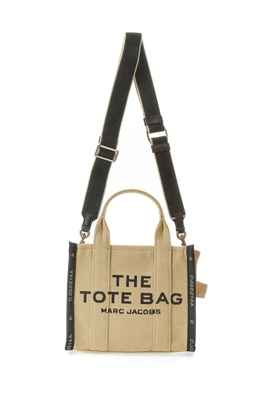 Marc Jacobs women’s borsa the tote small beige canvas tote bag with black straps and bold the tote bag marc jacobs lettering