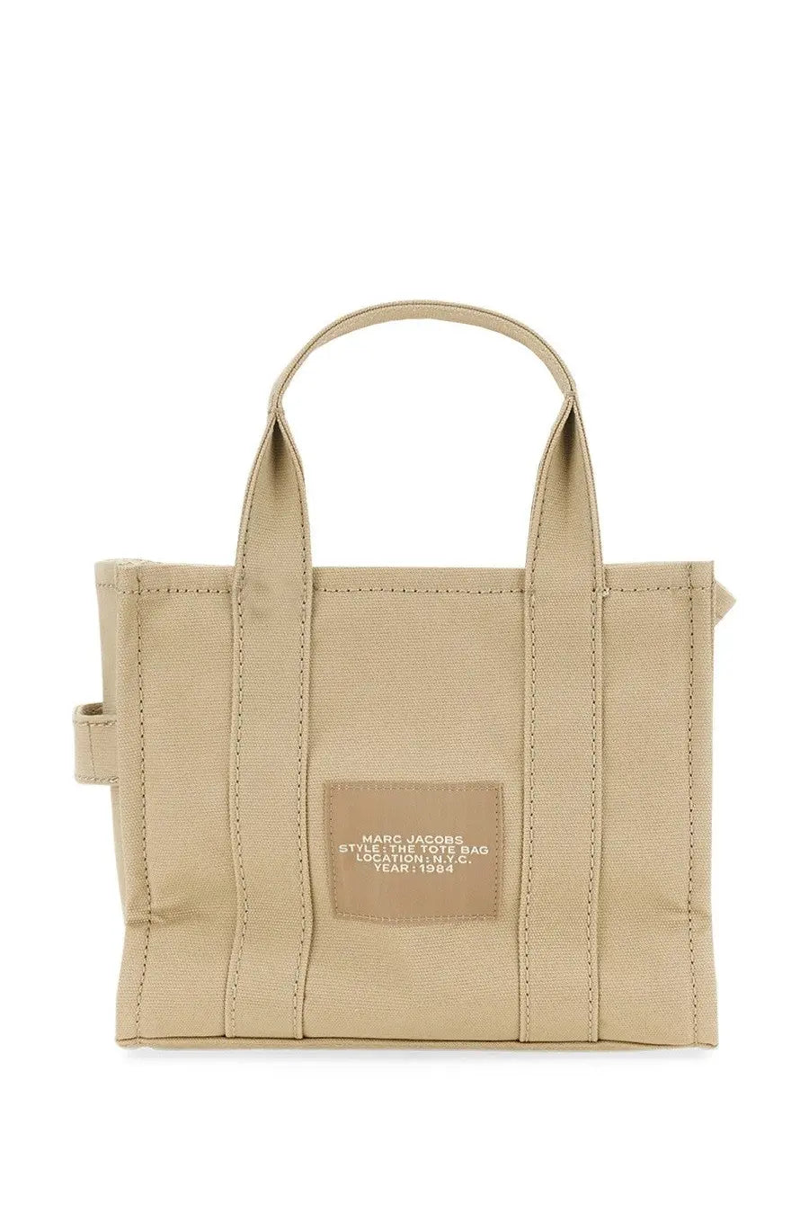 Beige canvas Marc Jacobs women’s borsa the tote small with matching patch label reading marc jacobs style the tote bag location nyc