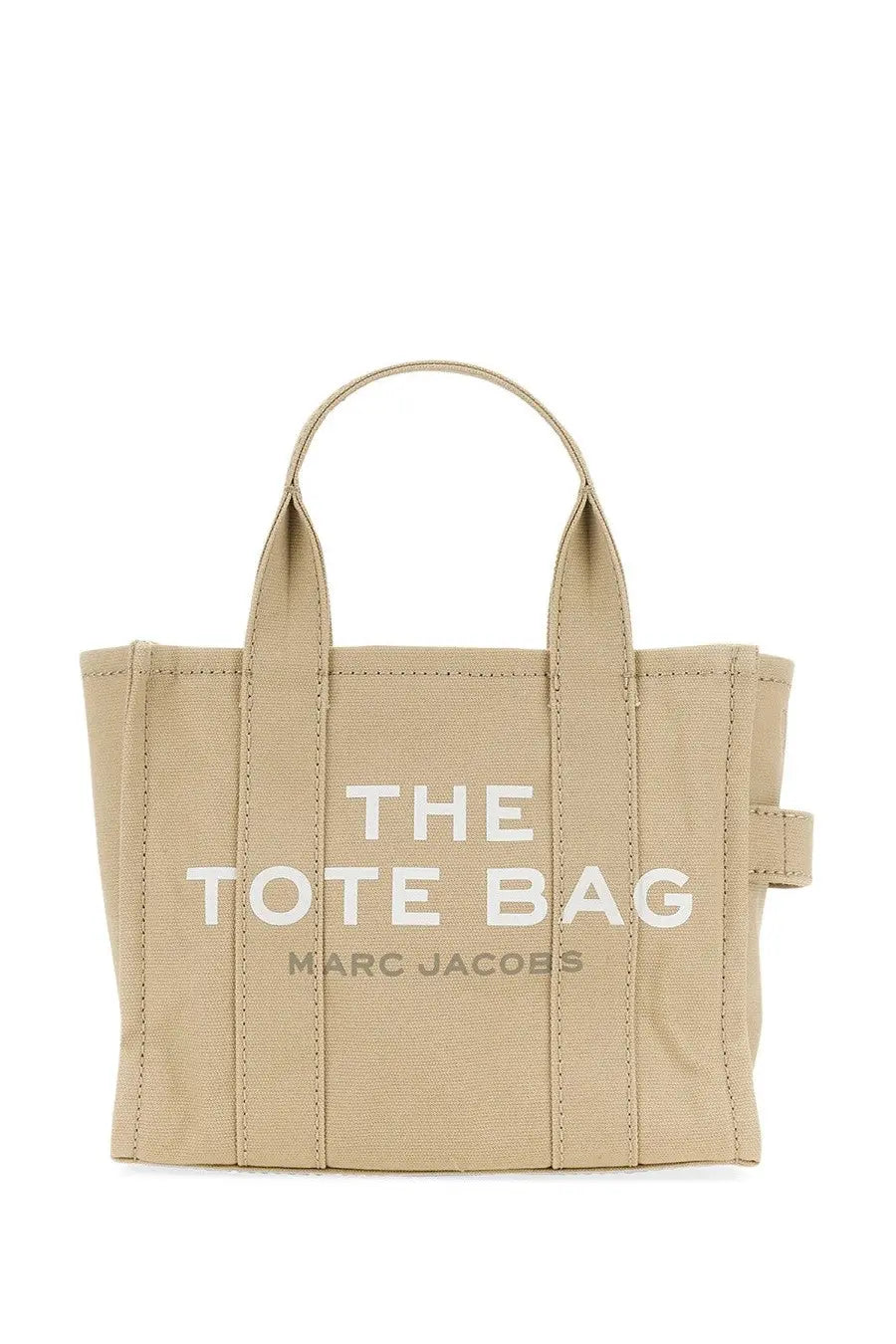 Beige canvas marc jacobs women’s borsa the tote small with white the tote bag lettering and gray marc jacobs text
