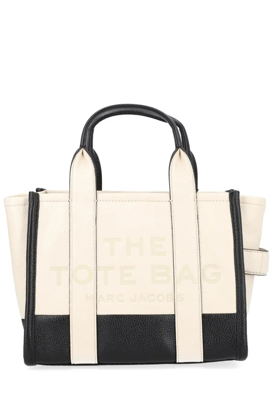 Cream and black leather small tote bag with embossed the tote bag marc jacobs branding by Marc Jacobs