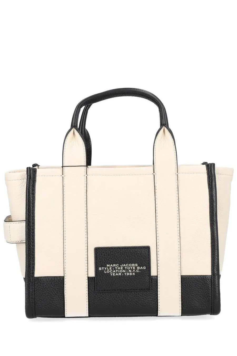 Marc Jacobs women’s borsa tote small cream and black leather bag with rectangular patch label in n.y.c. style