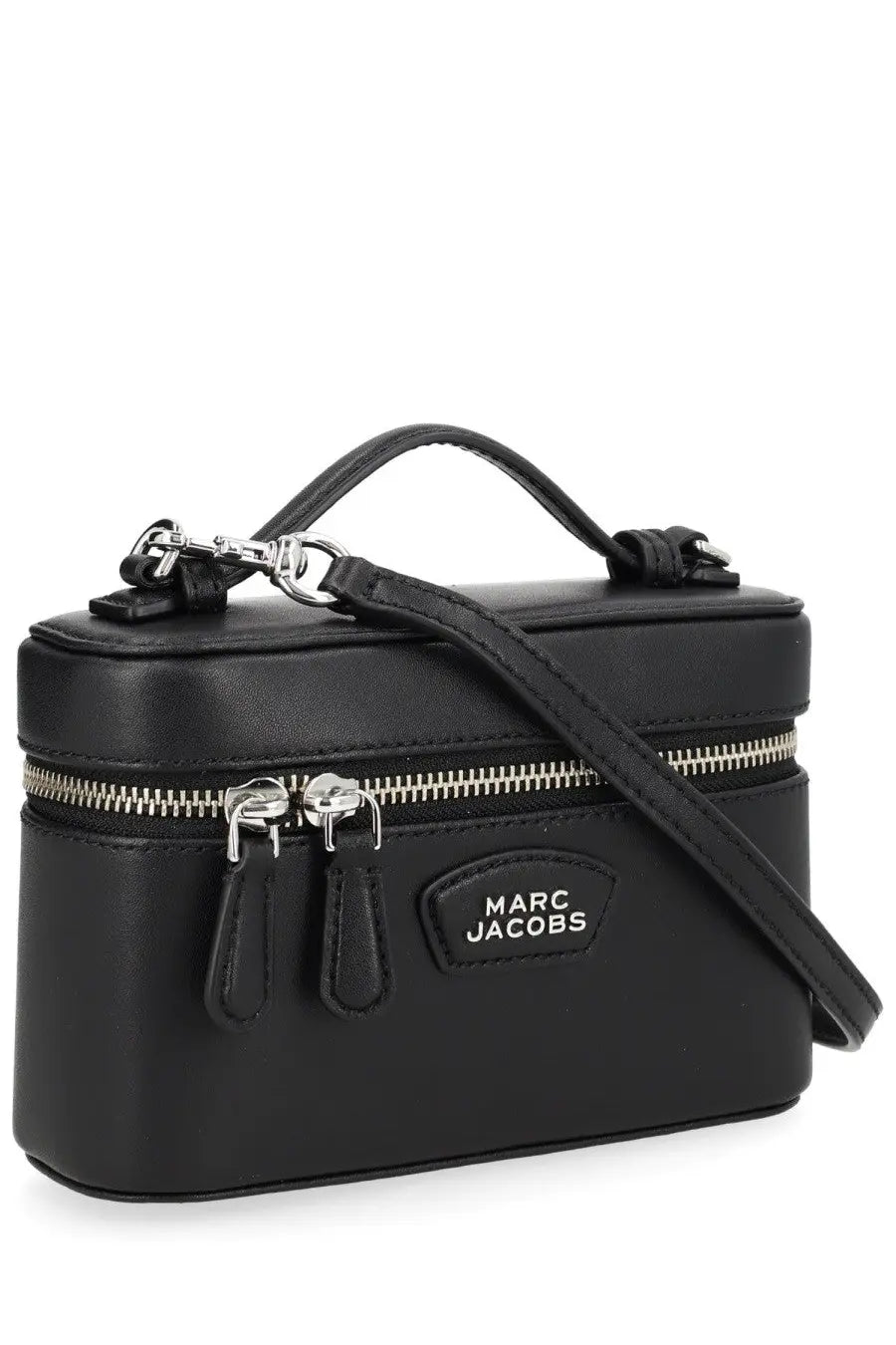Marc Jacobs women’s borsa vanity black box-shaped crossbody bag in black leather with silver zippers and top handle