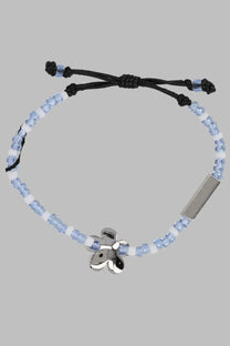 Marc Jacobs women’s bracciale daisy multicolor adjustable bracelet with black cord, blue and white beads, silver flower charm