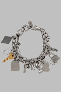 Silver-toned Marc Jacobs women’s chain bracelet with metallic key lock and abstract charms bracciale pop america silver
