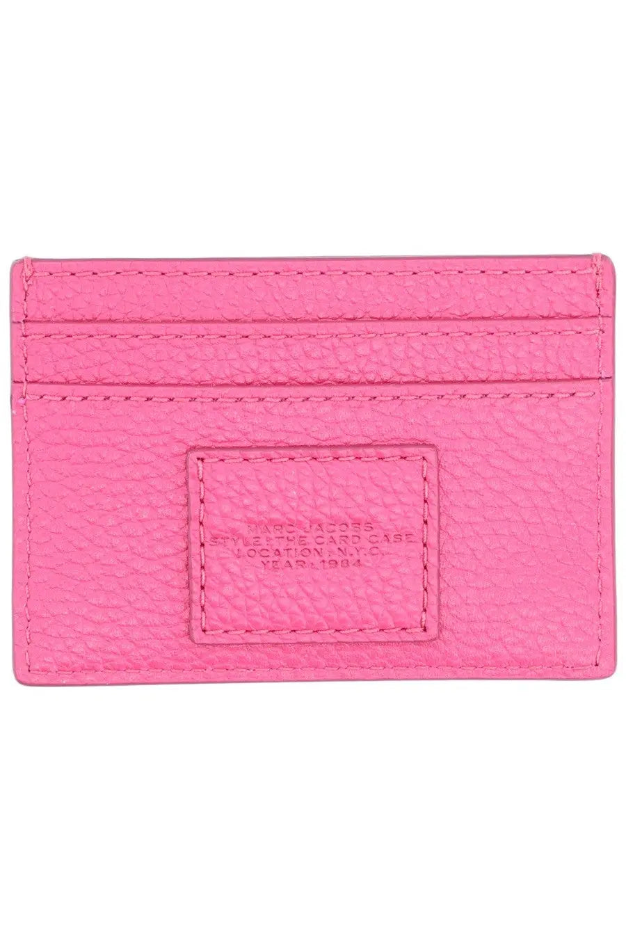Marc Jacobs women’s bright pink textured leather card case with embossed branding and compact design