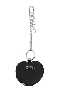 Marc Jacobs womens charm per borsa black heart shaped leather pouch with silver metal hardware and chain keychain