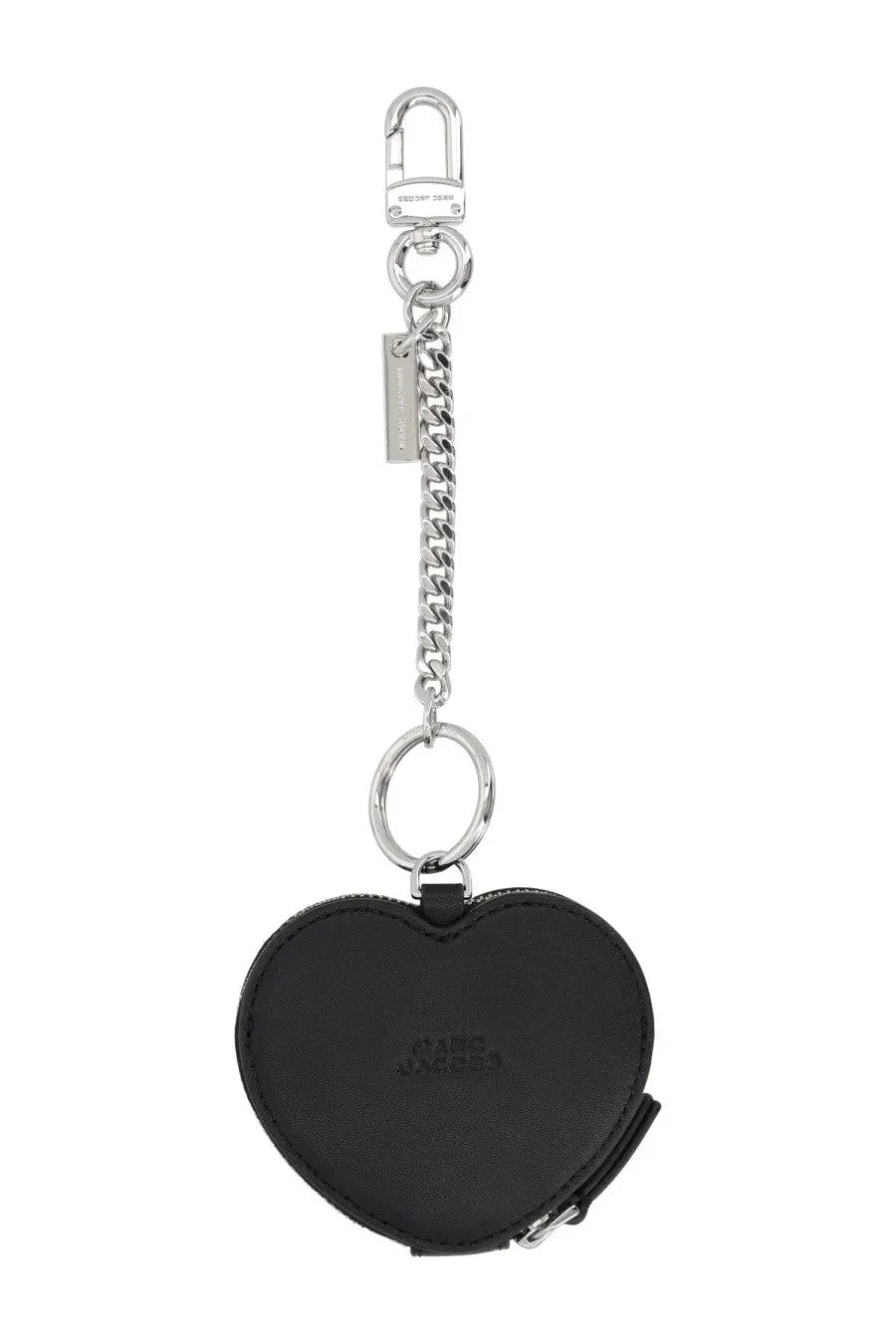 Black heart shaped marc jacobs keychain with silver chain and clasp for womens charm per borsa cookie pouch